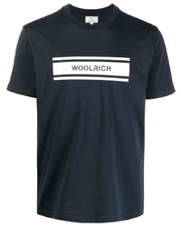 Мужская темно-сине-белая футболка с круглым вырезом с принтом от Woolrich