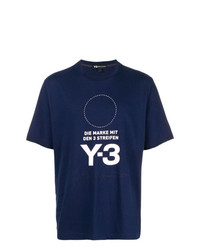 Мужская темно-сине-белая футболка с круглым вырезом с принтом от Y-3
