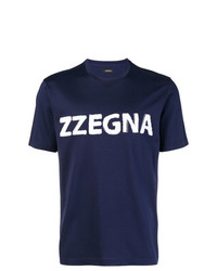 Мужская темно-сине-белая футболка с круглым вырезом с принтом от Z Zegna
