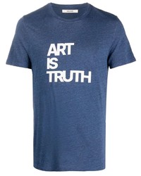 Мужская темно-сине-белая футболка с круглым вырезом с принтом от Zadig & Voltaire