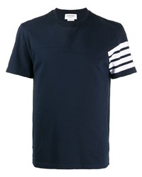 Мужская темно-сине-белая футболка с круглым вырезом от Thom Browne