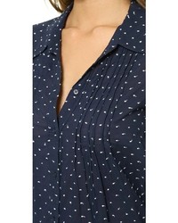 Женская темно-сине-белая шифоновая классическая рубашка в горошек от Joie
