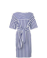 Темно-сине-белое платье прямого кроя в вертикальную полоску от Aspesi