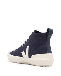 Мужские темно-сине-белые высокие кеды из плотной ткани от Veja