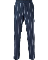 Мужские темно-сине-белые классические брюки в вертикальную полоску