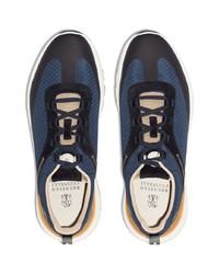 Мужские темно-сине-белые кроссовки от Brunello Cucinelli