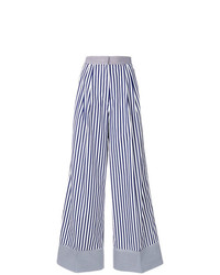 Темно-сине-белые широкие брюки в вертикальную полоску от Rossella Jardini