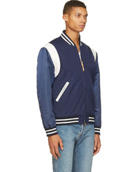 Мужской темно-сине-белый бомбер