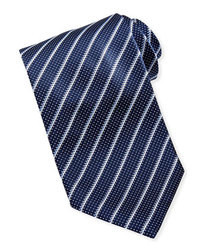 Темно-сине-белый галстук в вертикальную полоску