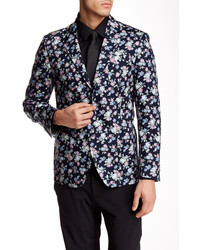 Темно-сине-белый пиджак с цветочным принтом