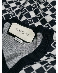 Мужской темно-сине-белый свитер с v-образным вырезом с принтом от Gucci