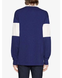 Мужской темно-сине-белый свитер с воротником поло в горизонтальную полоску от Gucci