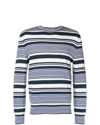 Мужской темно-сине-белый свитер с круглым вырезом в горизонтальную полоску от A.P.C.