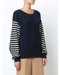 Женский темно-сине-белый свитер с круглым вырезом в горизонтальную полоску от Y's