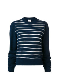 Женский темно-сине-белый свитер с круглым вырезом в горизонтальную полоску от Comme Des Garçons Noir Kei Ninomiya