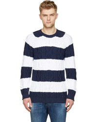 Мужской темно-сине-белый свитер с круглым вырезом в горизонтальную полоску от DSQUARED2