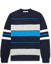Мужской темно-сине-белый свитер с круглым вырезом в горизонтальную полоску от Givenchy