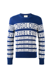 Мужской темно-сине-белый свитер с круглым вырезом в горизонтальную полоску от Gucci