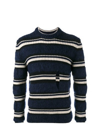 Мужской темно-сине-белый свитер с круглым вырезом в горизонтальную полоску от Helen Lawrence