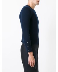 Мужской темно-сине-белый свитер с круглым вырезом в горизонтальную полоску от Thom Browne