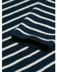 Мужской темно-сине-белый свитер с круглым вырезом в горизонтальную полоску от Saint Laurent