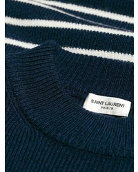 Мужской темно-сине-белый свитер с круглым вырезом в горизонтальную полоску от Saint Laurent