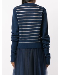 Женский темно-сине-белый свитер с круглым вырезом в горизонтальную полоску от Comme Des Garçons Noir Kei Ninomiya
