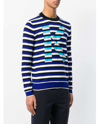 Мужской темно-сине-белый свитер с круглым вырезом в горизонтальную полоску от Kenzo