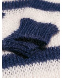 Женский темно-сине-белый свитер с круглым вырезом в горизонтальную полоску от Prada