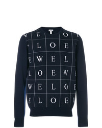 Мужской темно-сине-белый свитер с круглым вырезом с принтом от Loewe
