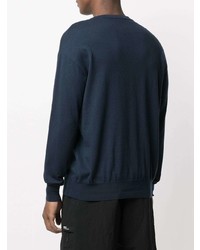 Мужской темно-сине-белый свитер с круглым вырезом с принтом от Moschino