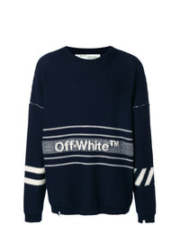 Мужской темно-сине-белый свитер с круглым вырезом с принтом от Off-White