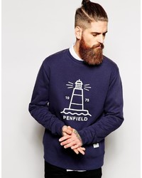 Мужской темно-сине-белый свитер с круглым вырезом с принтом от Penfield