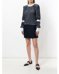 Женский темно-сине-белый свитер с круглым вырезом от Thom Browne