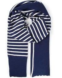 Темно-сине-белый хлопковый шарф в вертикальную полоску