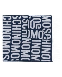 Мужской темно-сине-белый шарф с принтом от Moschino
