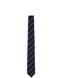 Темно-сине-белый шелковый галстук в горизонтальную полоску