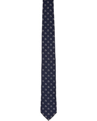 Темно-сине-белый шелковый галстук с принтом
