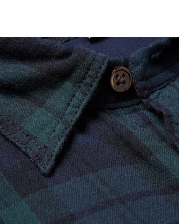 Мужская темно-сине-зеленая рубашка с длинным рукавом в шотландскую клетку