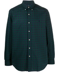 Мужская темно-сине-зеленая рубашка с длинным рукавом в шотландскую клетку от Polo Ralph Lauren