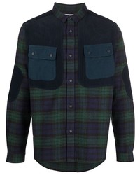 Мужская темно-сине-зеленая рубашка с длинным рукавом в шотландскую клетку от White Mountaineering