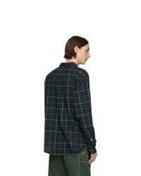 Мужская темно-сине-зеленая фланелевая рубашка с длинным рукавом в шотландскую клетку от Noon Goons