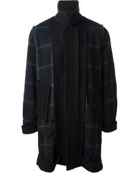 Темно-сине-зеленое длинное пальто в шотландскую клетку от Sacai