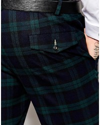 Мужские темно-сине-зеленые классические брюки в шотландскую клетку
