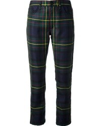 Темно-сине-зеленые узкие брюки в шотландскую клетку