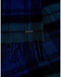 Мужской темно-сине-зеленый шарф в шотландскую клетку от BOSS