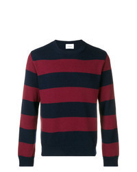 Темно-сине-красный свитер с круглым вырезом в горизонтальную полоску