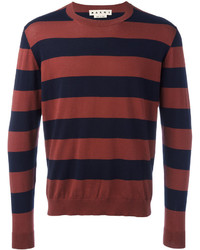 Мужской темно-сине-красный свитер с круглым вырезом в горизонтальную полоску от Marni