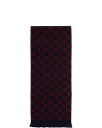 Мужской темно-сине-красный шарф с принтом от Gucci