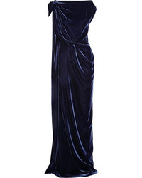 Темно-синее бархатное вечернее платье